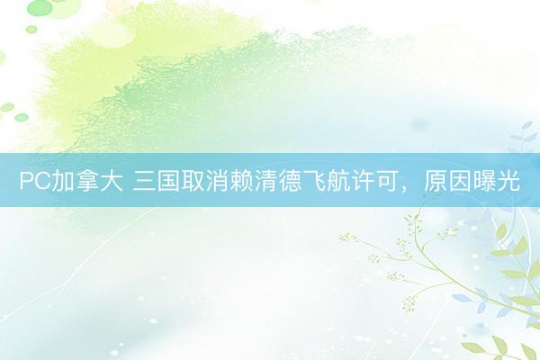 PC加拿大 三国取消赖清德飞航许可，原因曝光